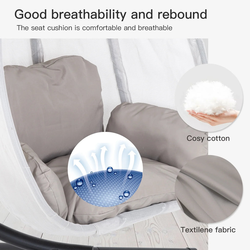 Egg Chair with Metal Stand and Cushion, 400LBS Capacity, Gray A186