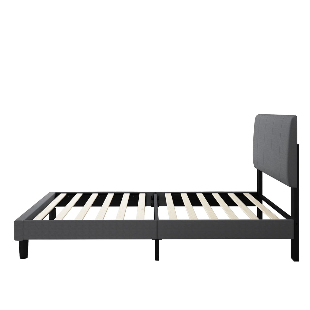Gray Upholstered Twin Platform Bed with Headboard P31938