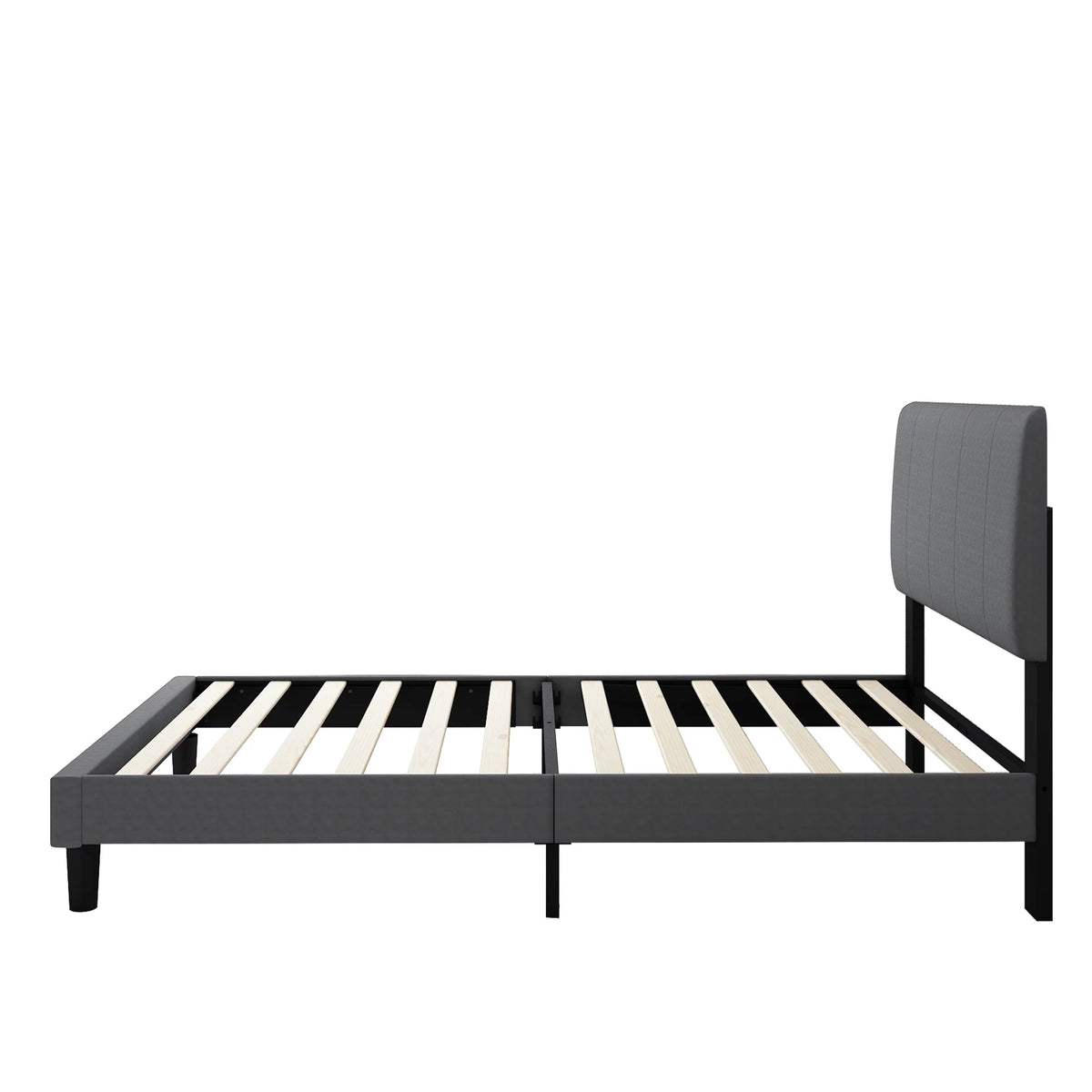 Gray Upholstered Twin Platform Bed with Headboard P31938