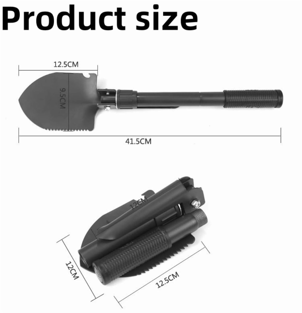Black Folding Camping Shovel with Carrying Pouch I50001