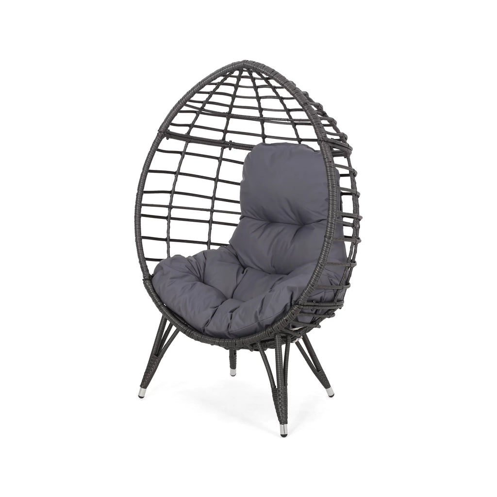 Outdoor Wicker Teardrop Chair in Gray and Dark Gray A171881