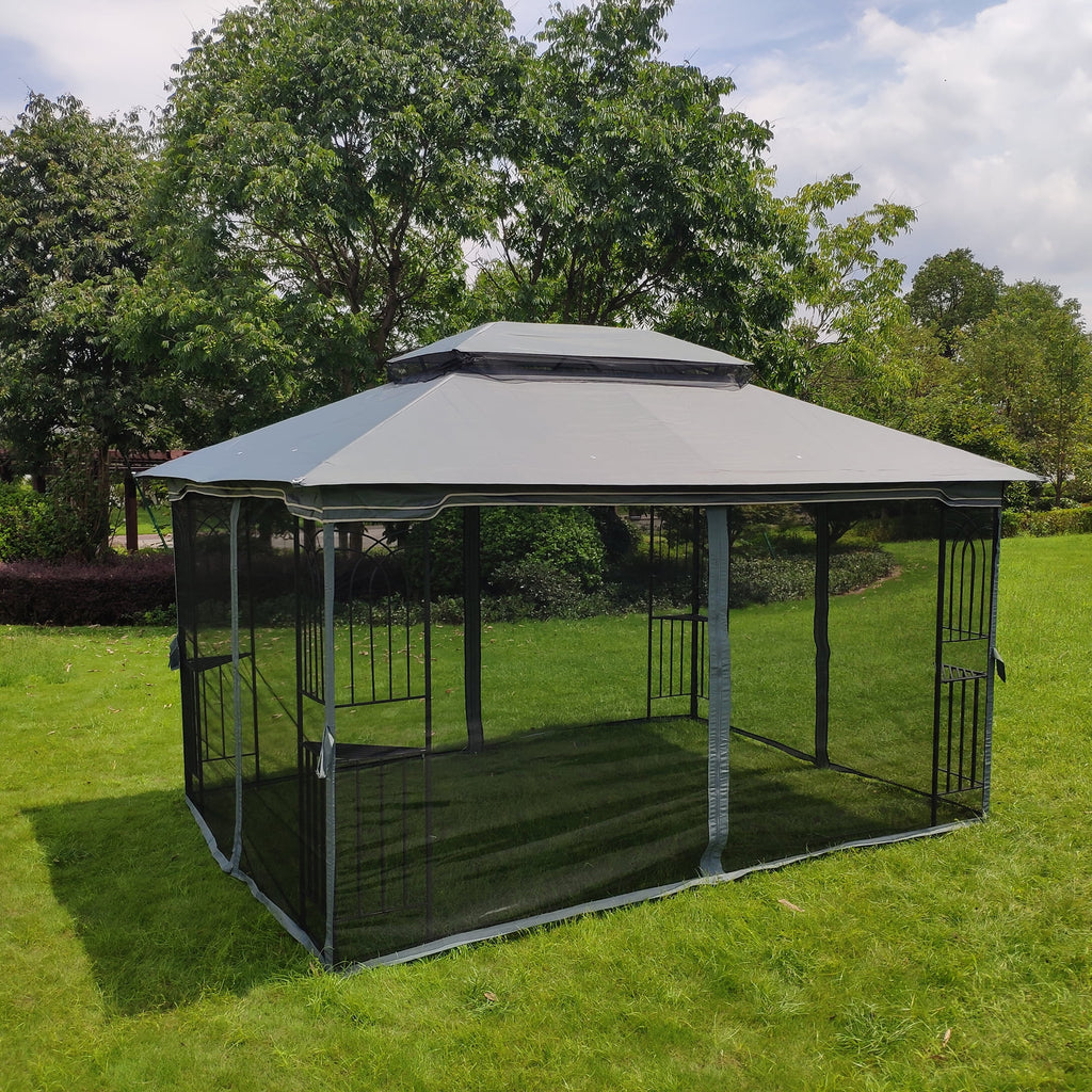Gray Outdoor Patio Gazebo Canopy Tent with Ventilated Double Roof and Mosquito Net S39220