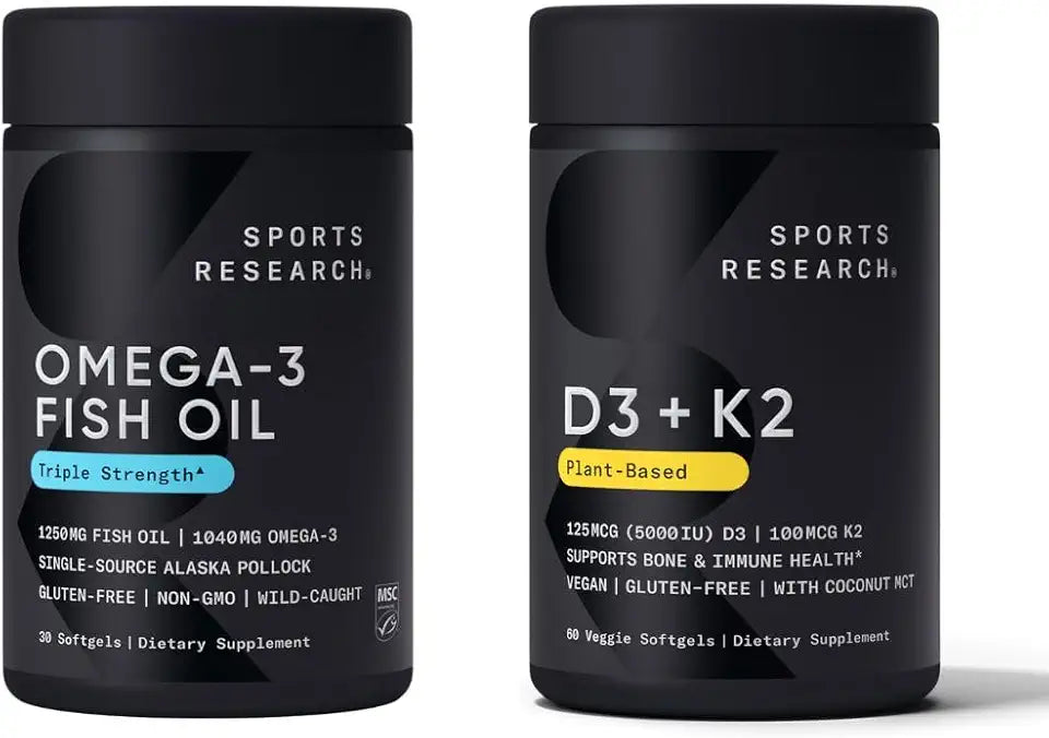 Triple Strength Omega 3 Fish Oil 1250mg EPA & DHA Vitamin D3 K2 Q3777