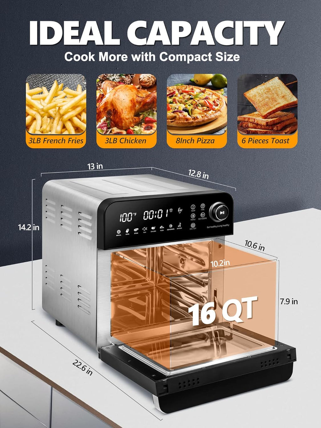 16 Quart 7-in-1 Stainless Steel Air Fryer Oven with Rotisserie and Racks V499035
