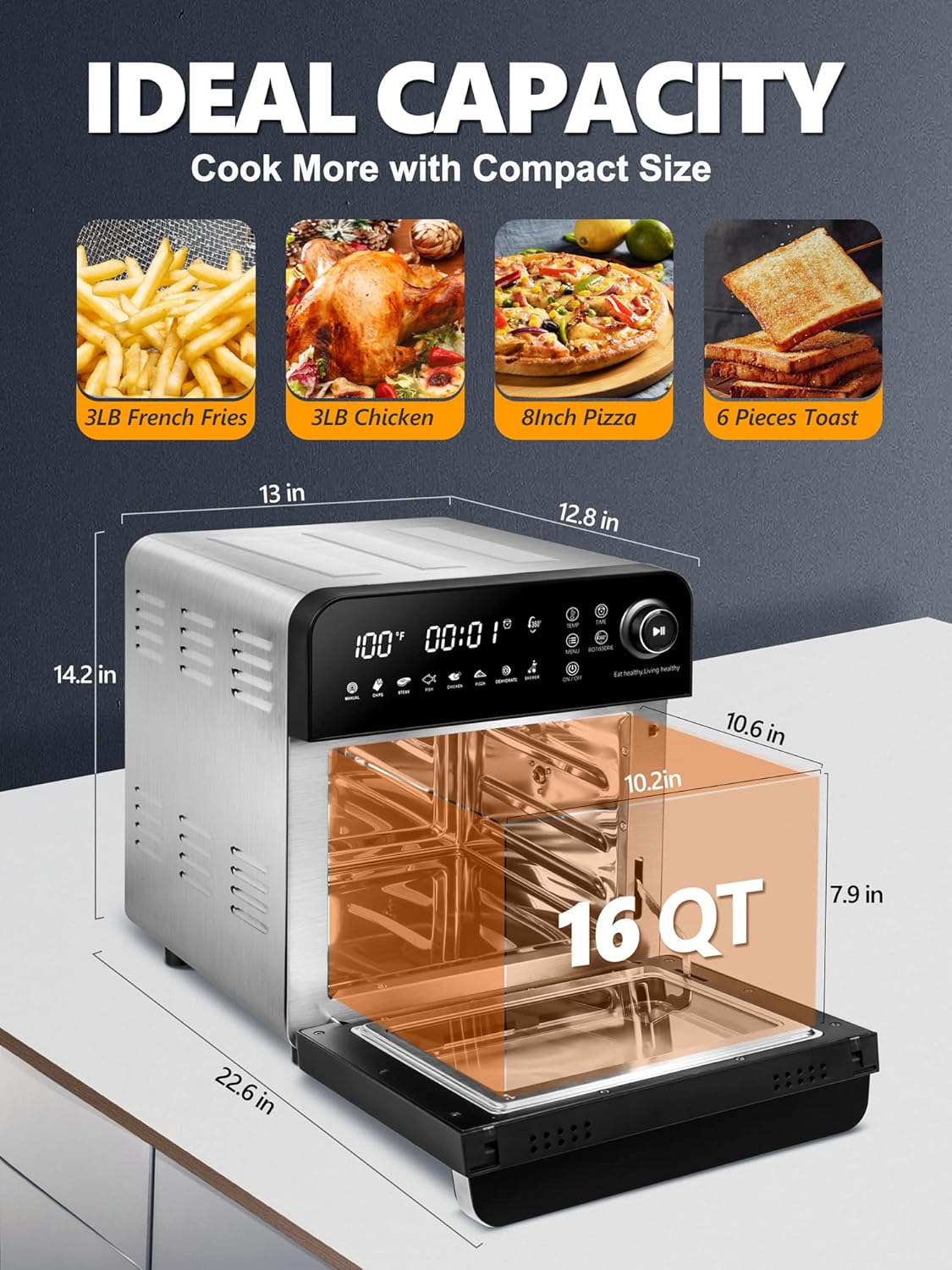 16 Quart 7-in-1 Stainless Steel Air Fryer Oven with Rotisserie and Racks V499035