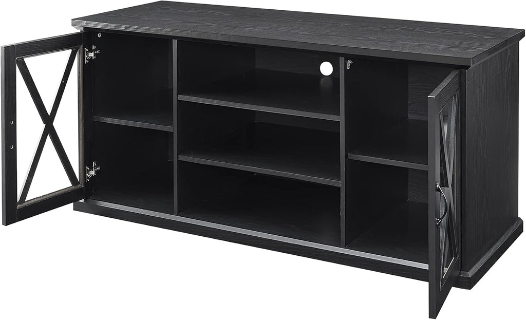 Black TV Stand with Storage Adjustable Shelves G558
