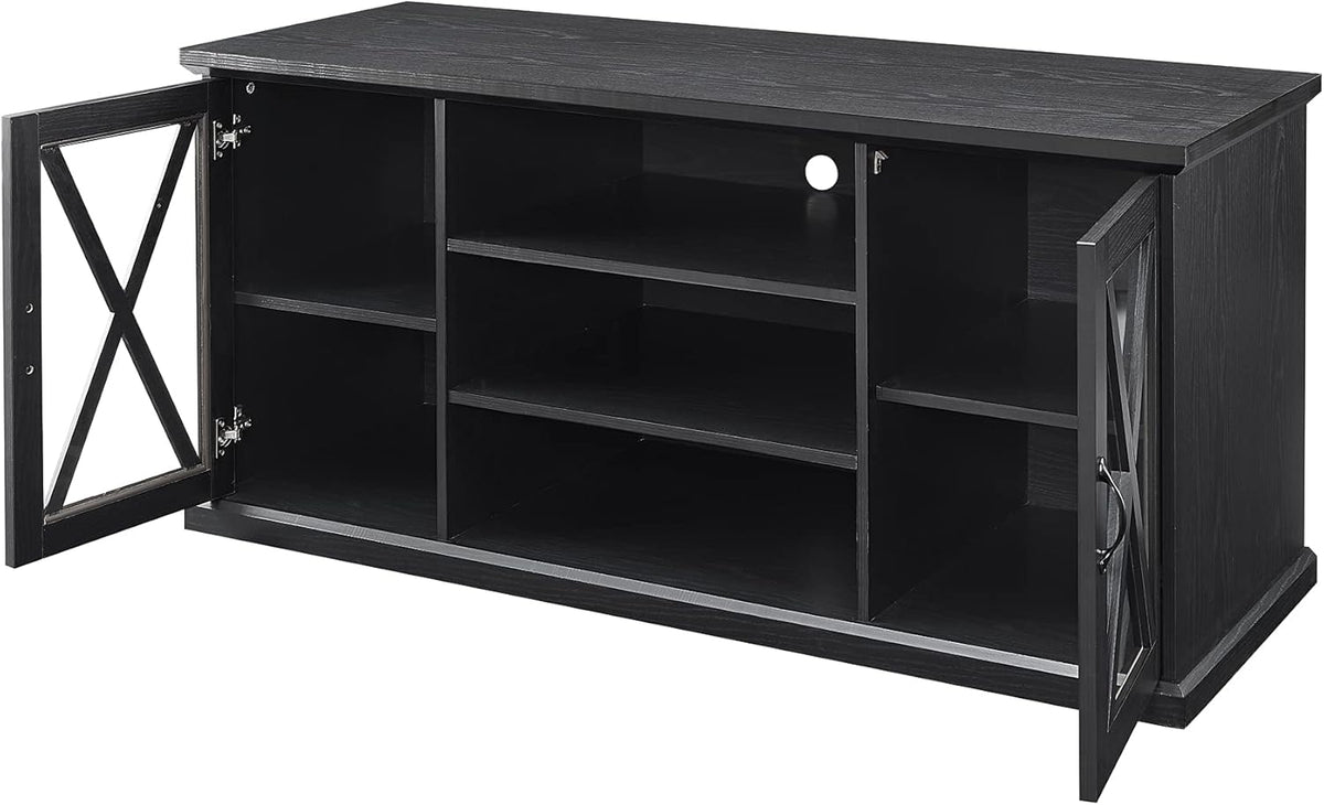 Black TV Stand with Storage Adjustable Shelves G558