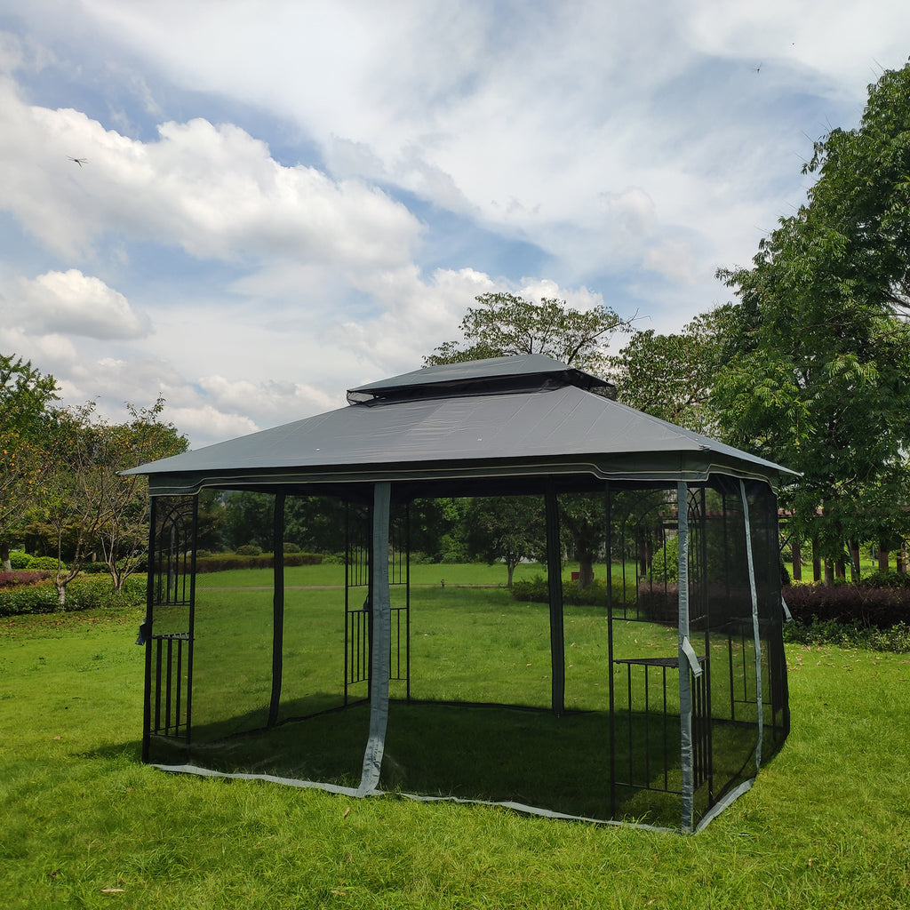 Gray Outdoor Patio Gazebo Canopy Tent with Ventilated Double Roof and Mosquito Net S39220