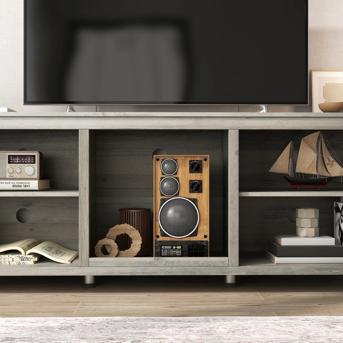 Natural Wood TV Stand with 2 Door Cabinet E1009