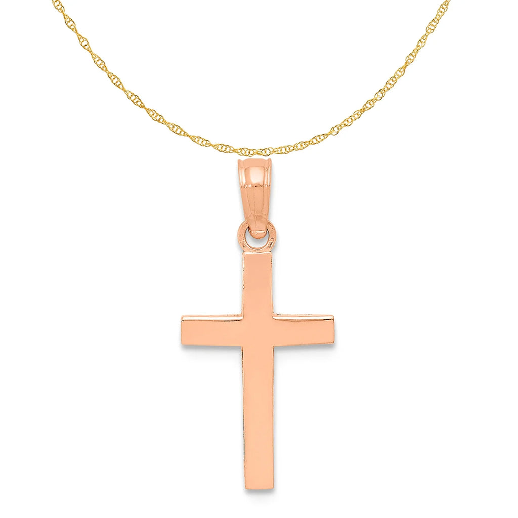10K Rose Gold Polished Cross Pendant with 14K Yellow Gold Rope Chain 18" O360926