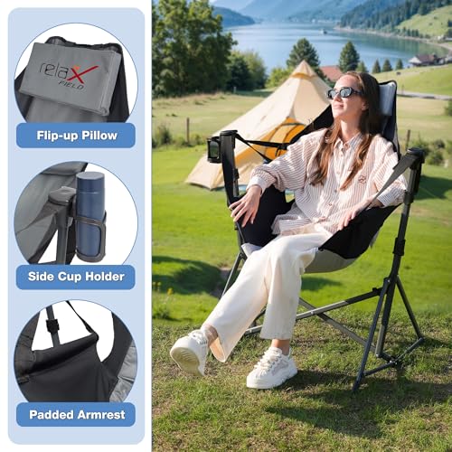 Black Folding Hammock Camping Chair with Cup Holder P5839