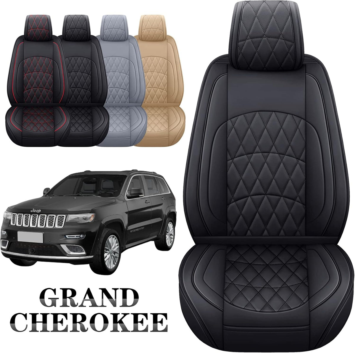 Jeep Grand Cherokee Front Seat Covers 2 PCS Waterproof Leather Black-Red O30766
