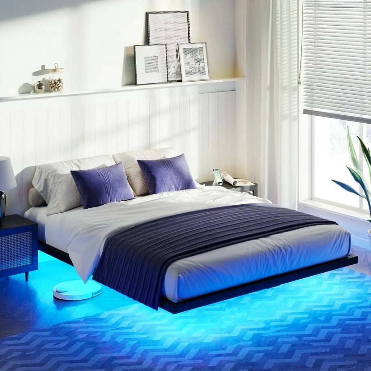 Queen Size LED Metal Platform Bed Frame Q66376