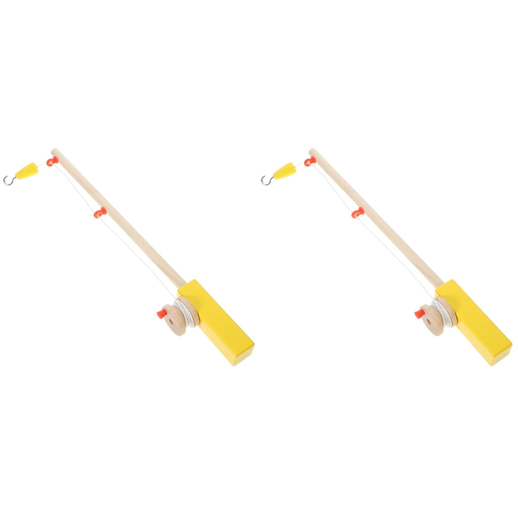 Set of 2 Fishing Rod Magnetic Hook Pole Kids Wooden Toddler Child O13071