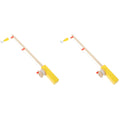 Set of 2 Fishing Rod Magnetic Hook Pole Kids Wooden Toddler Child O13071