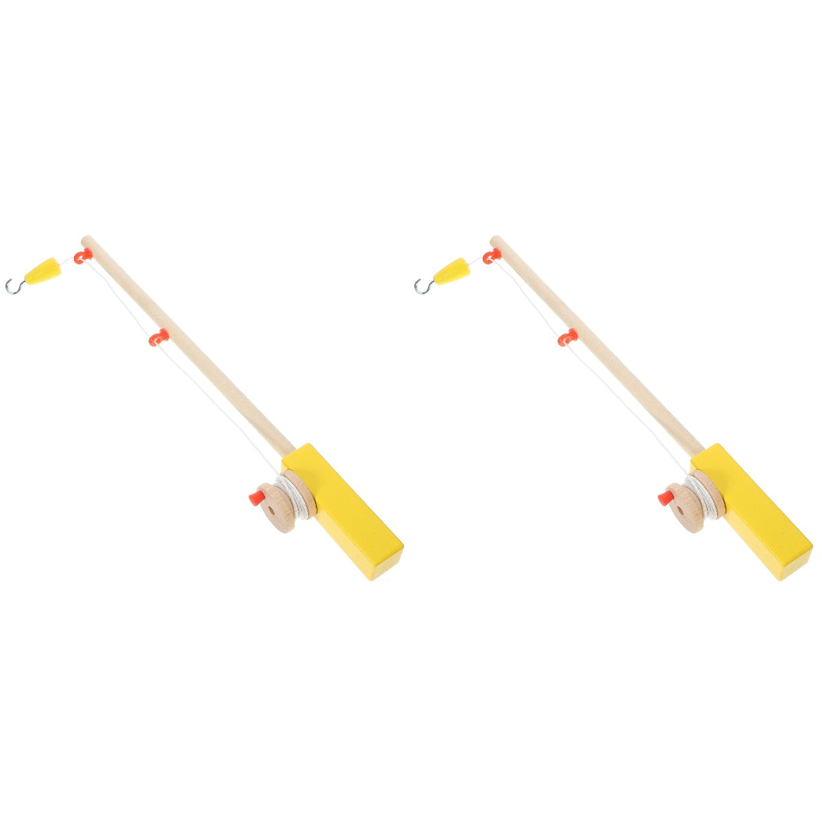 Set of 2 Fishing Rod Magnetic Hook Pole Kids Wooden Toddler Child O13071