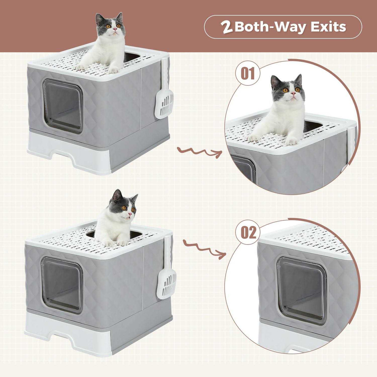 Enclosed 2 Ways Anti-splash Cat Litter Box V9607