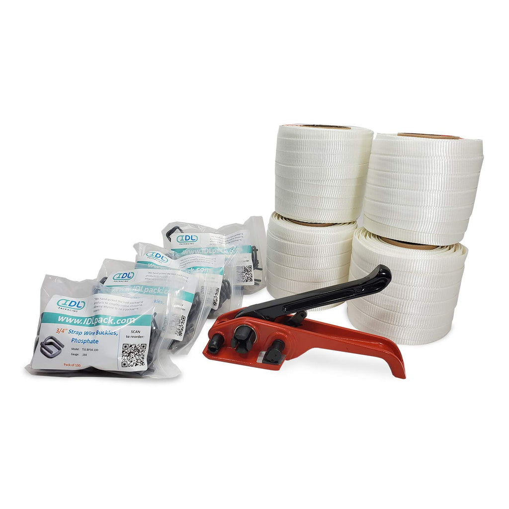 3/4" x 1000' Woven Cord Strapping Kit with Polyester Cord Strapping Tensioner, Strapping Buckles and Woven Cord Strapping Roll N698178