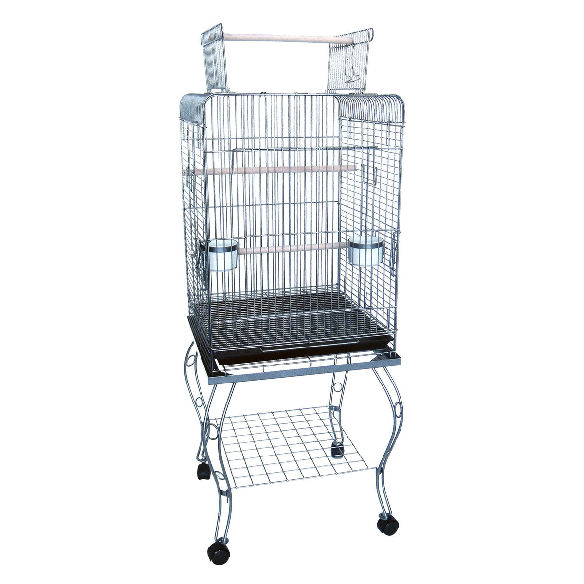 Antique Silver Open Top Parrot Cage with Stand X8747