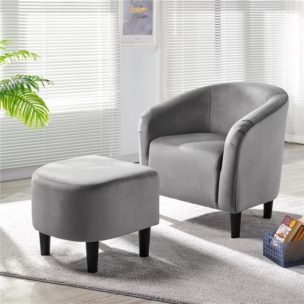 Gray Velvet Accent Chair with Ottoman B912