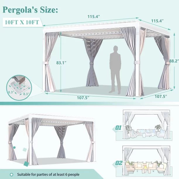 10'10' Outdoor Louvered Pergola with Adjustable Aluminum Roof I3998