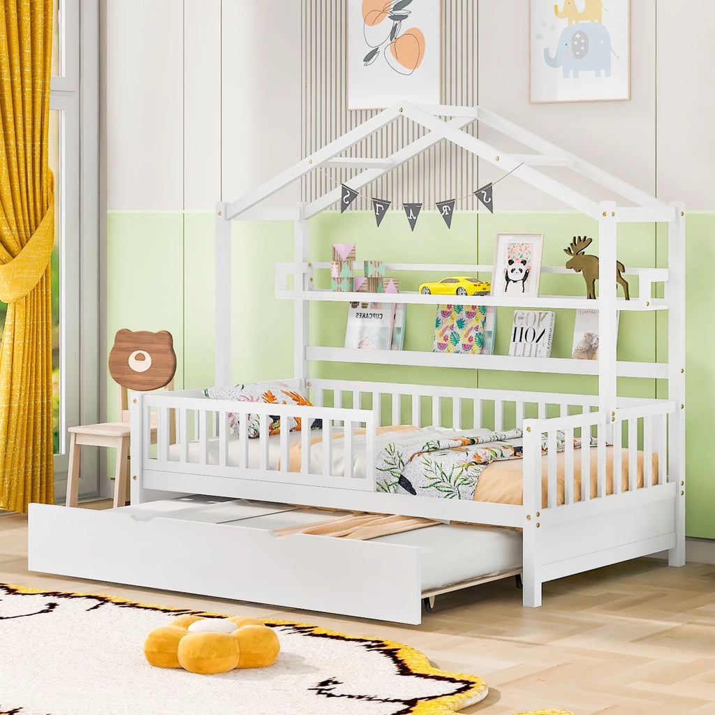 Gray Wood Twin House Bed with Trundle X808