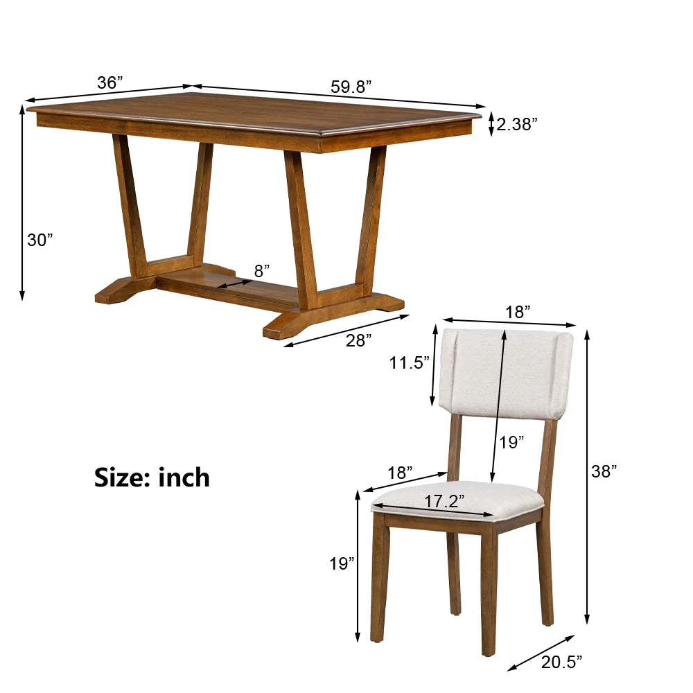 5 Piece Wood Dining Table Set with 4 Upholstered Chairs N204379
