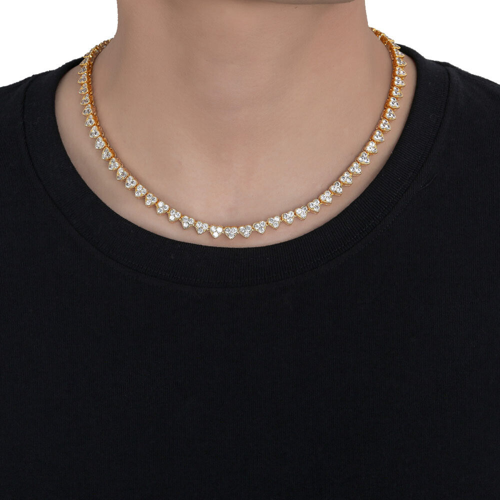 18K Gold Silver Plated 6.5mm Hip Hop Heart Chain Necklaces CZ S623