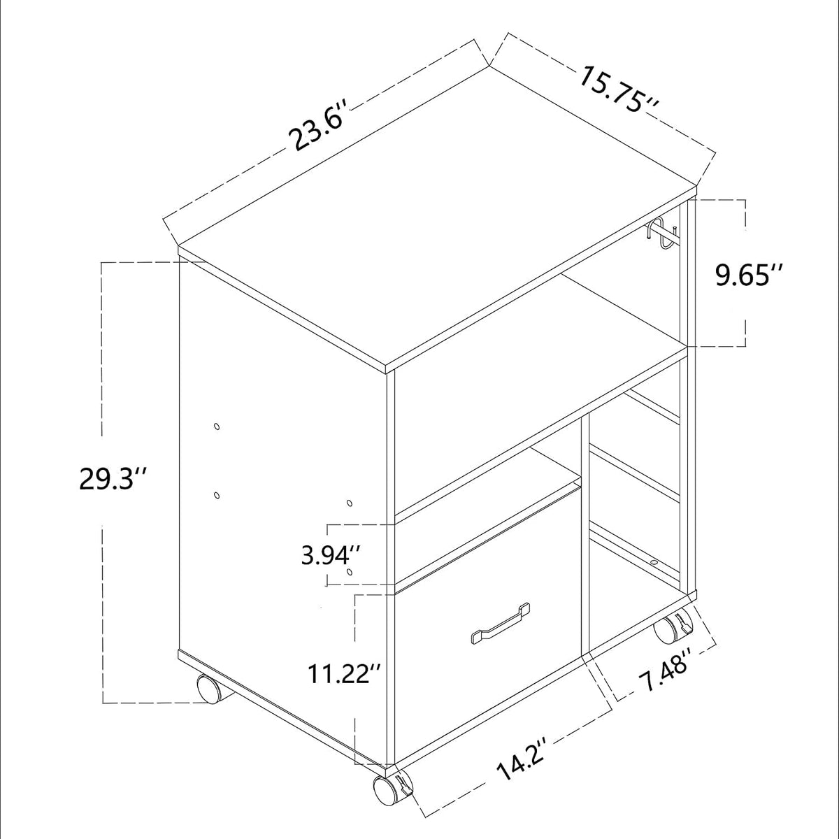 Retro Grey Mobile File Cabinet with Drawer B7122