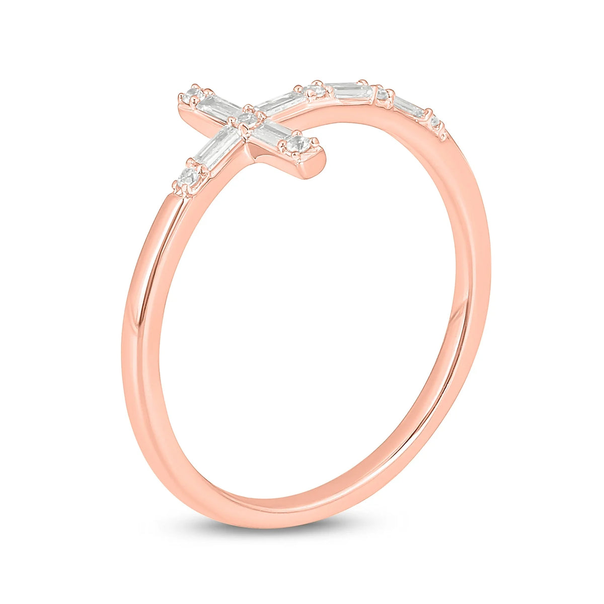 14KT Pink Gold Diamond Cross Ring Band I40480
