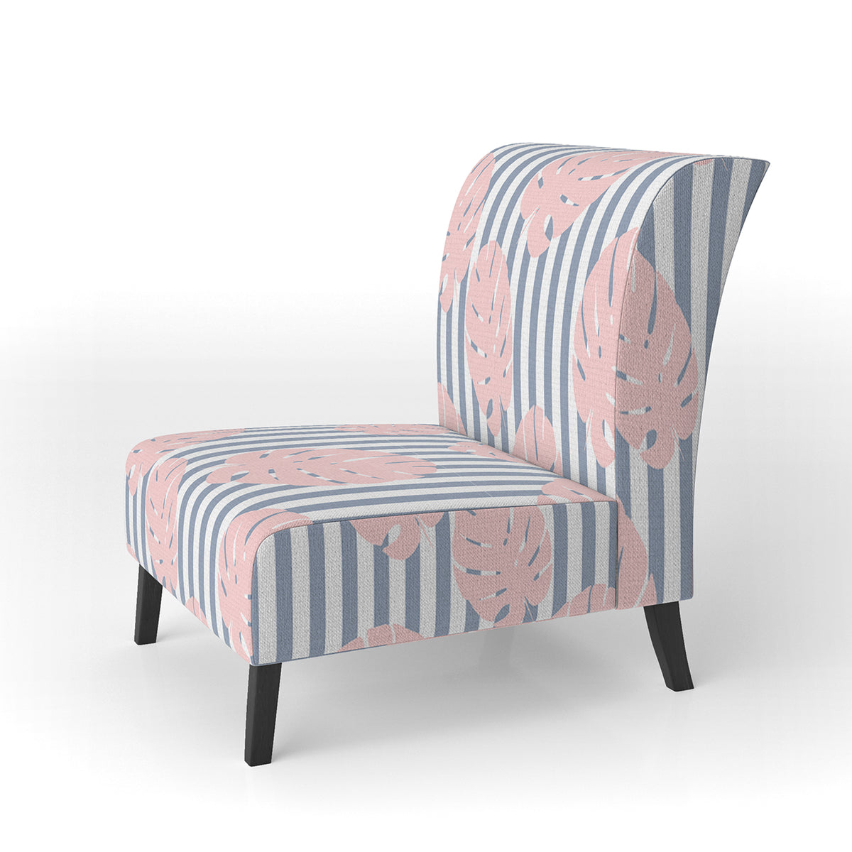 Pink and Blue Tropical Flowers Upholstered Accent Chair L47512