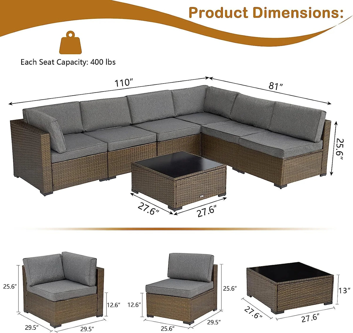 7pcs Wicker Sectional Sofa with Cushions W492101