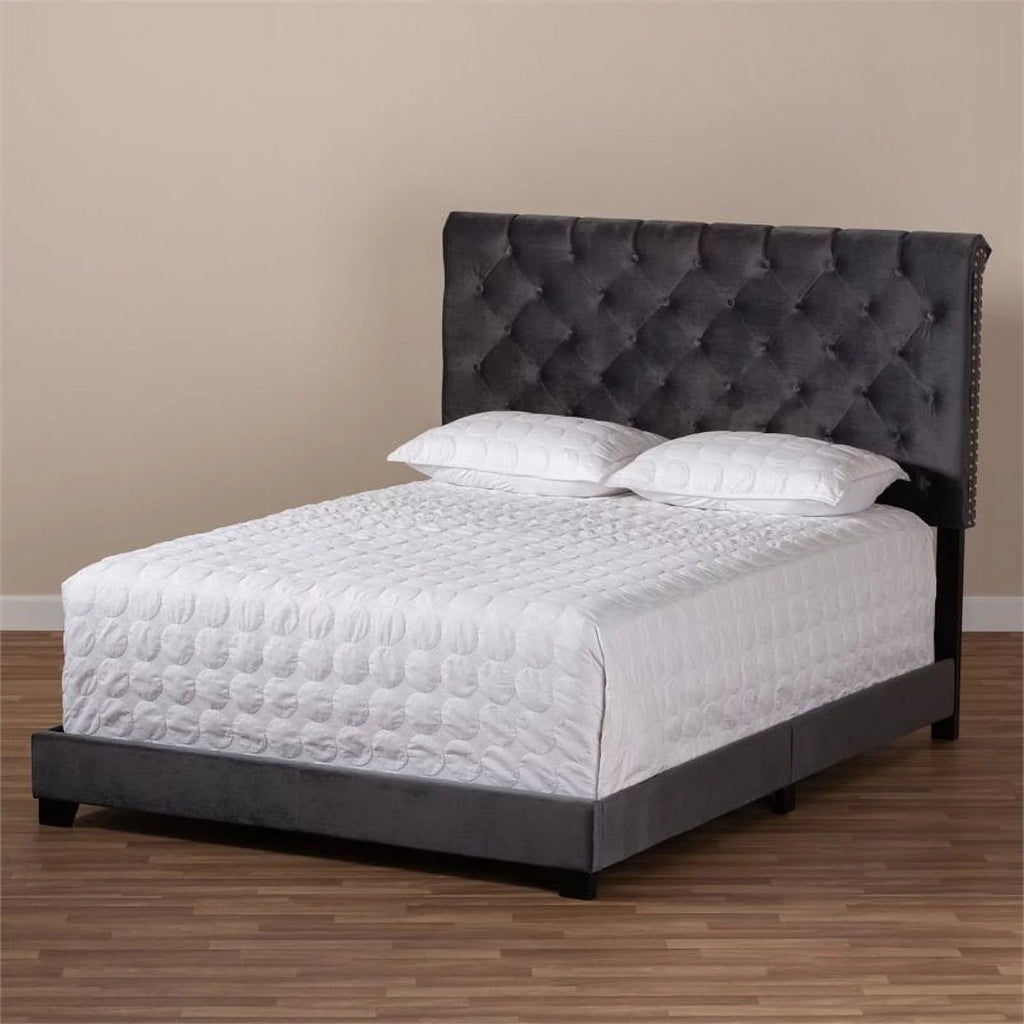Gray Velvet Upholstered King Bed D712