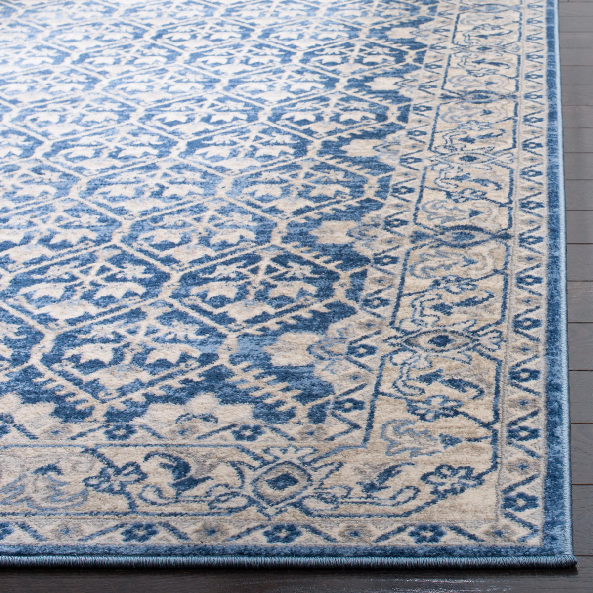 Navy Light Grey Floral Geometric Area Rug L82375