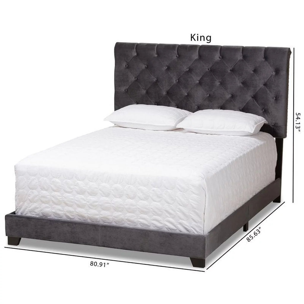 Gray Velvet Upholstered King Bed D712