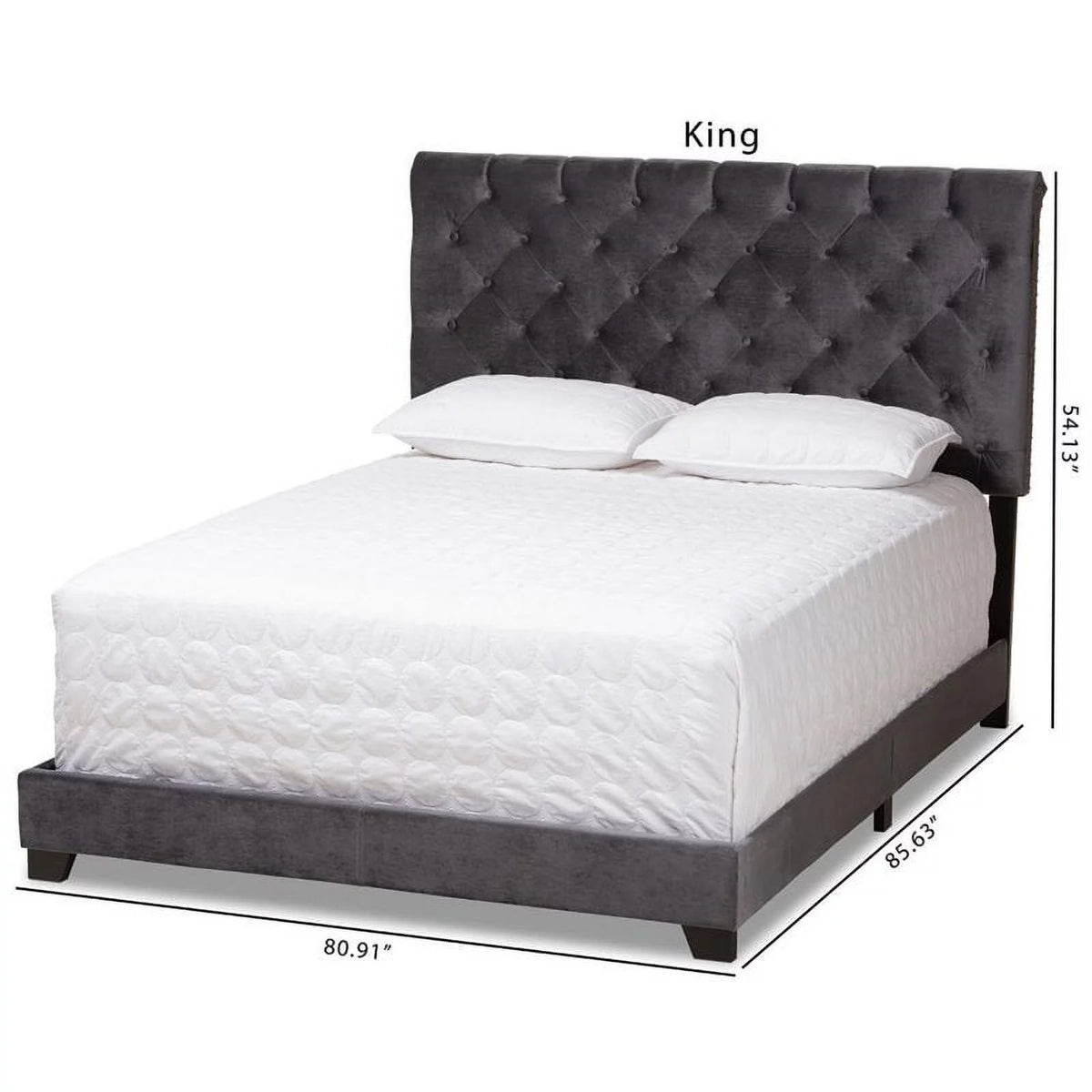 Gray Velvet Upholstered King Bed D712