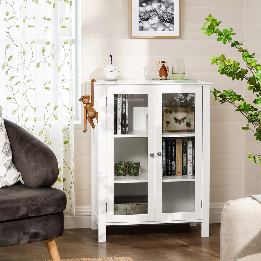 Storage Cabinet with 2 Adjustable Shelves, Transparent Glass Doors, Matte White R123843