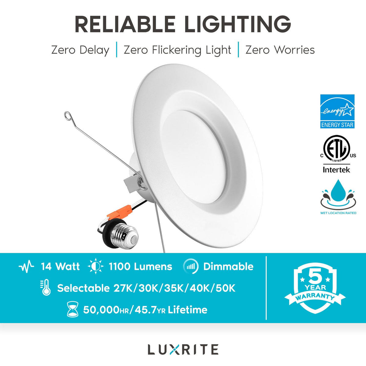 5/6 in. 14W to 90W 5-Color Selectable Dimmable Integrated LED Recessed Light Kit (12-Pack) U5769