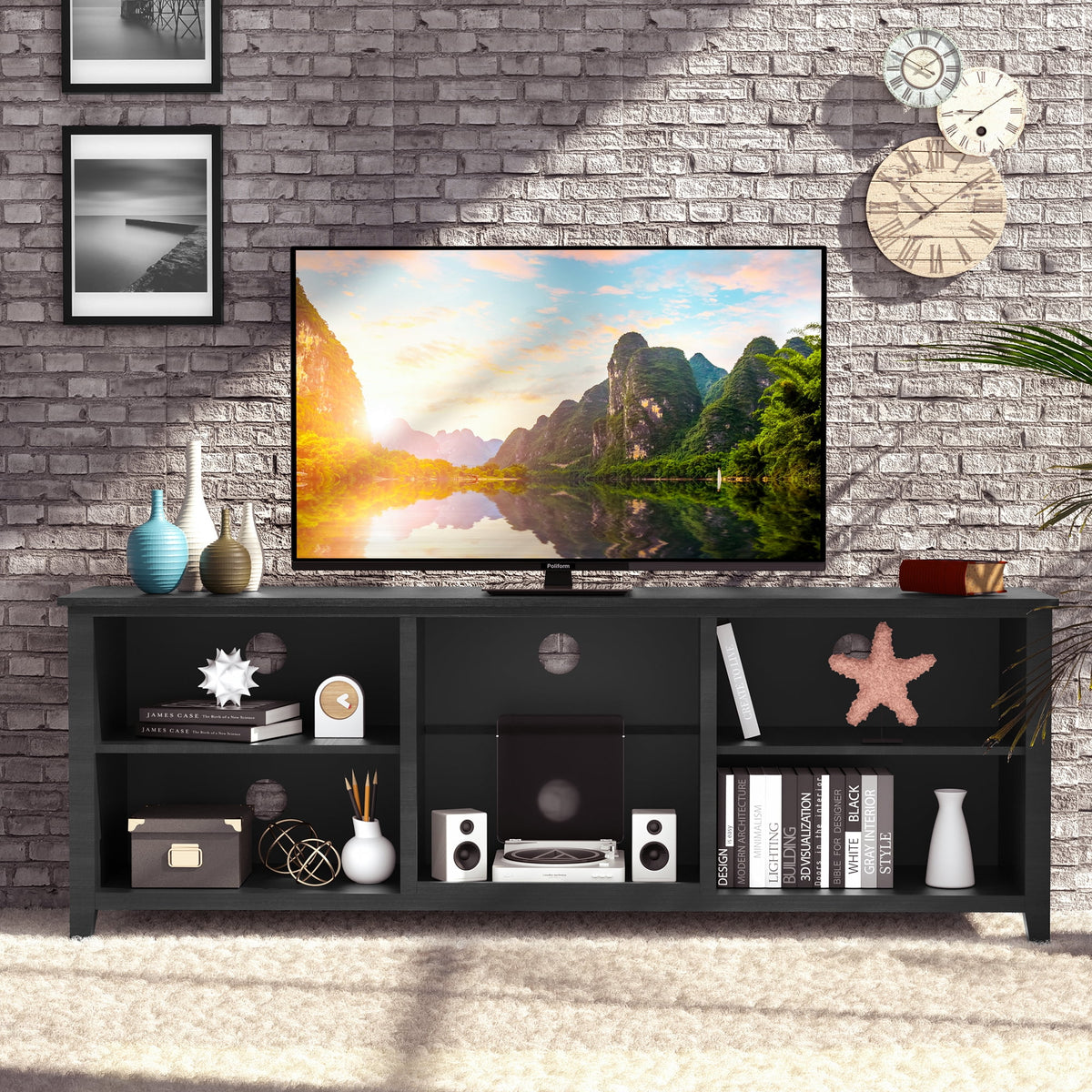 Natural Wood TV Stand with 2 Door Cabinet E1009