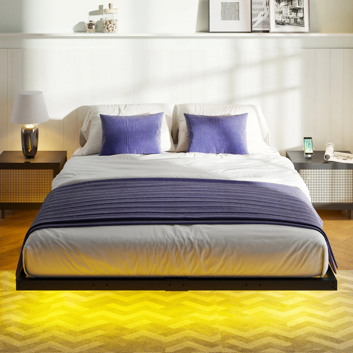 Queen Size LED Metal Platform Bed Frame Q66376