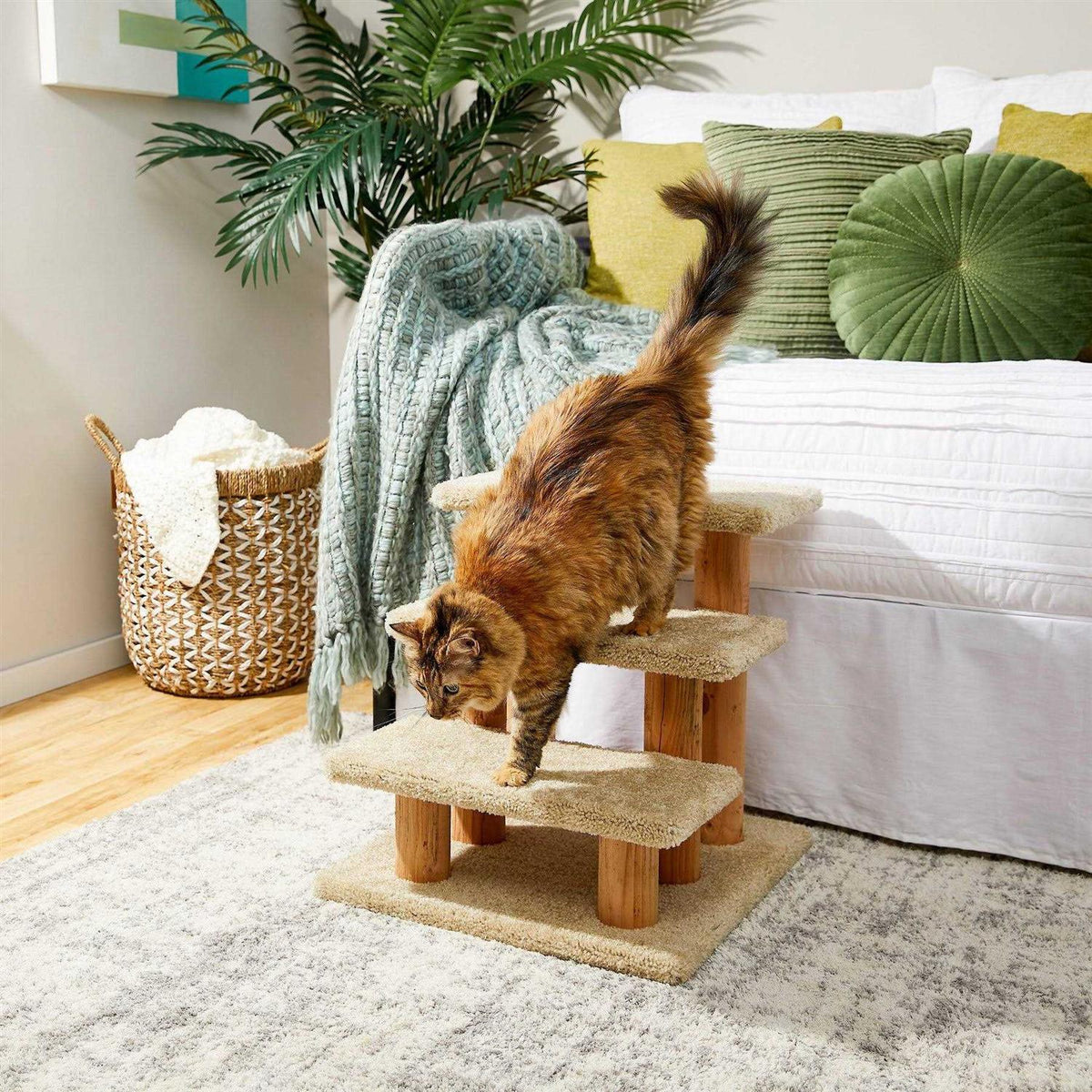 20-in 3-Step Carpet Wooden Cat Steps O87342