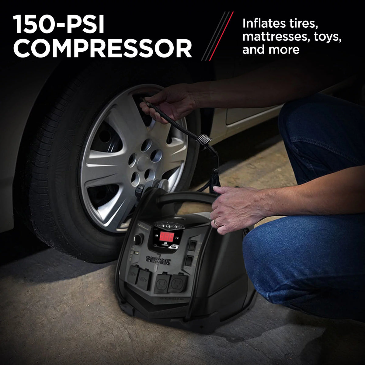 6-in-1 Portable Power Station, 1500A Jump Starter, 150-PSI Compressor Y24962