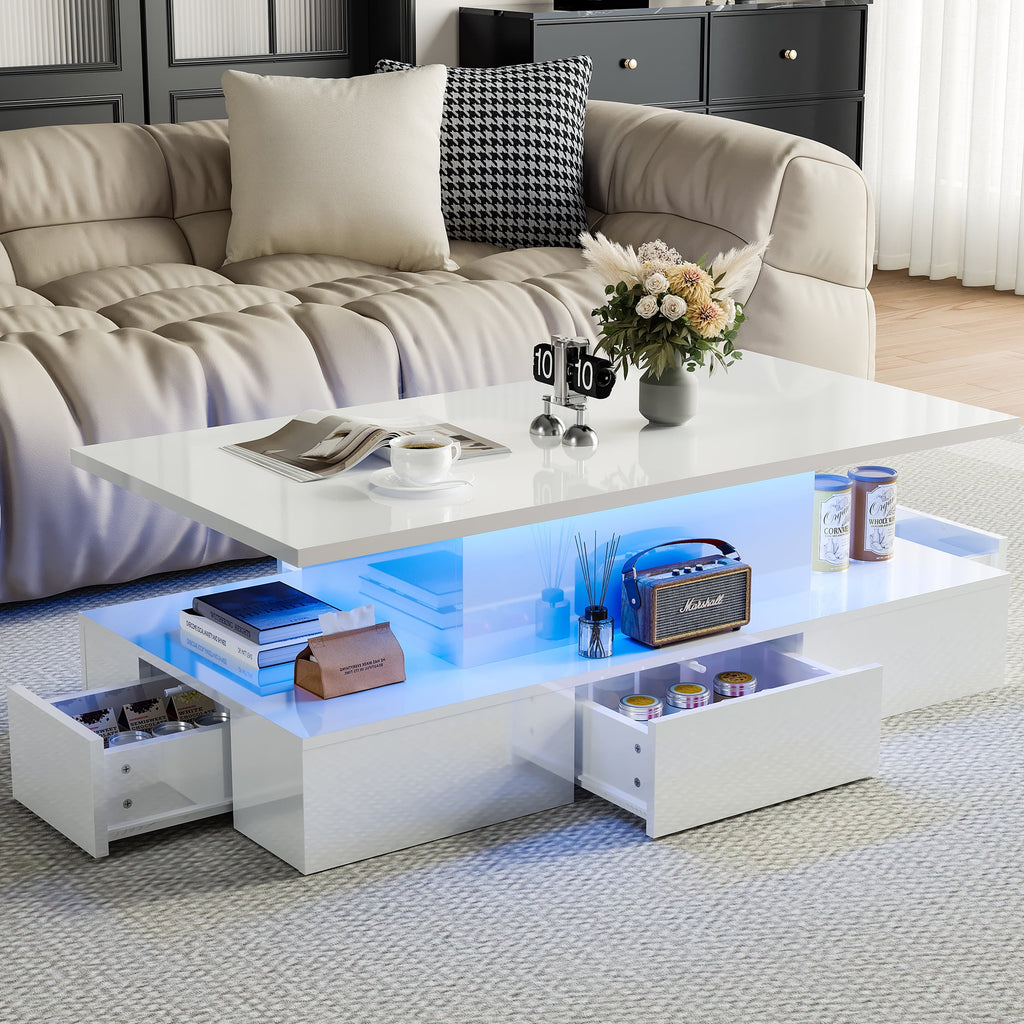 White LED Coffee Table with 4 Drawers Z4678