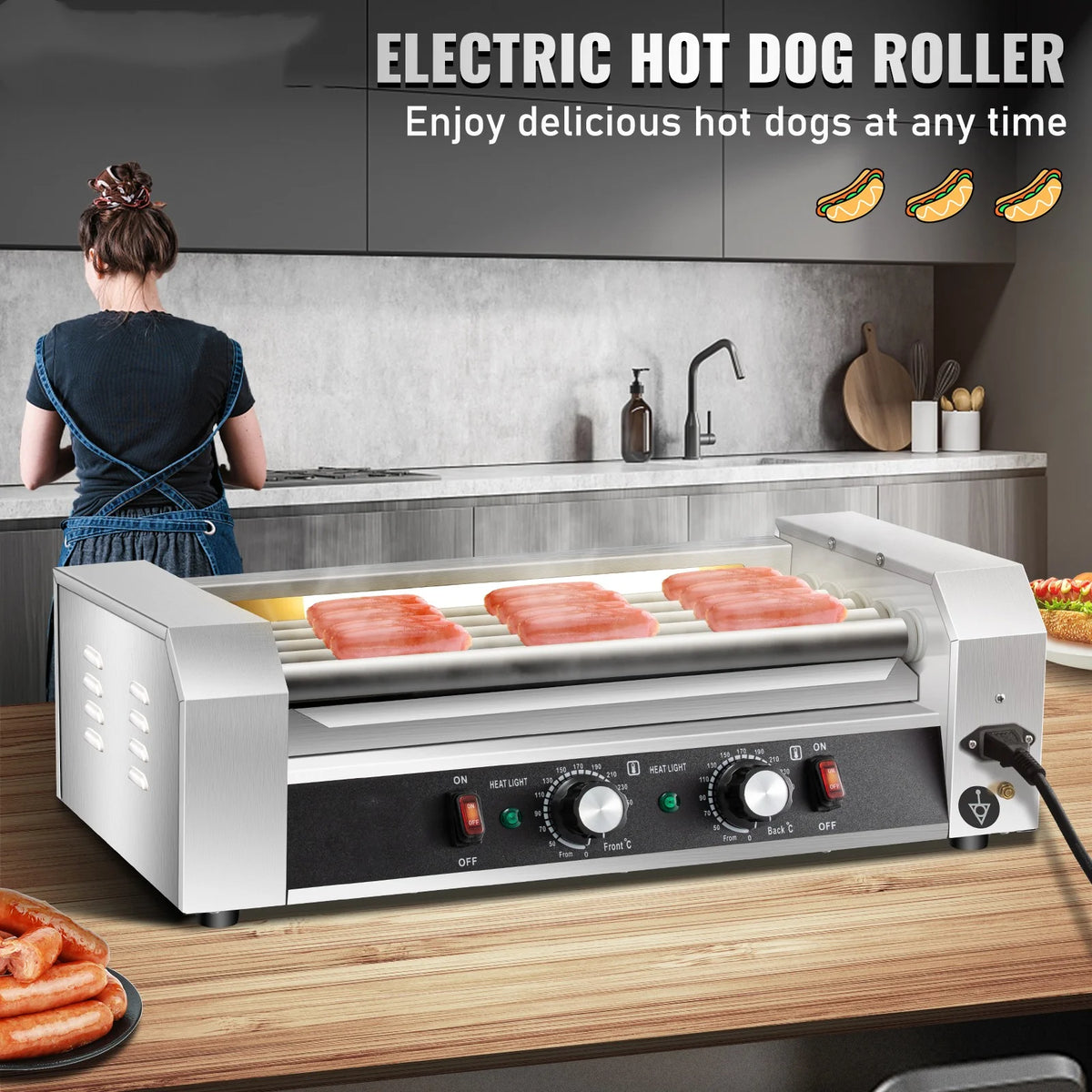 12 Hot Dog 5 Roller Grill Cooker Machine Stainless Steel 750W D4739