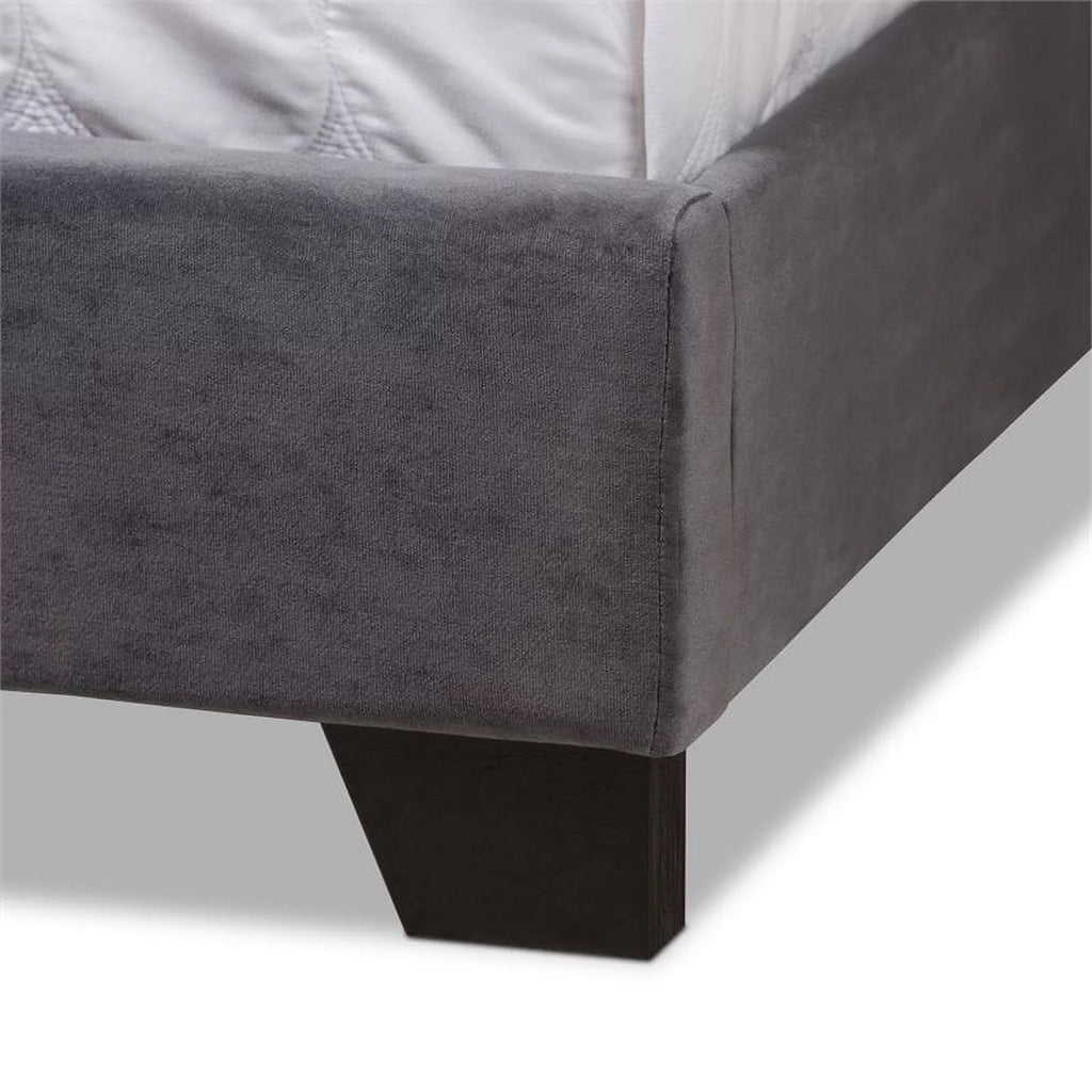 Gray Velvet Upholstered King Bed D712