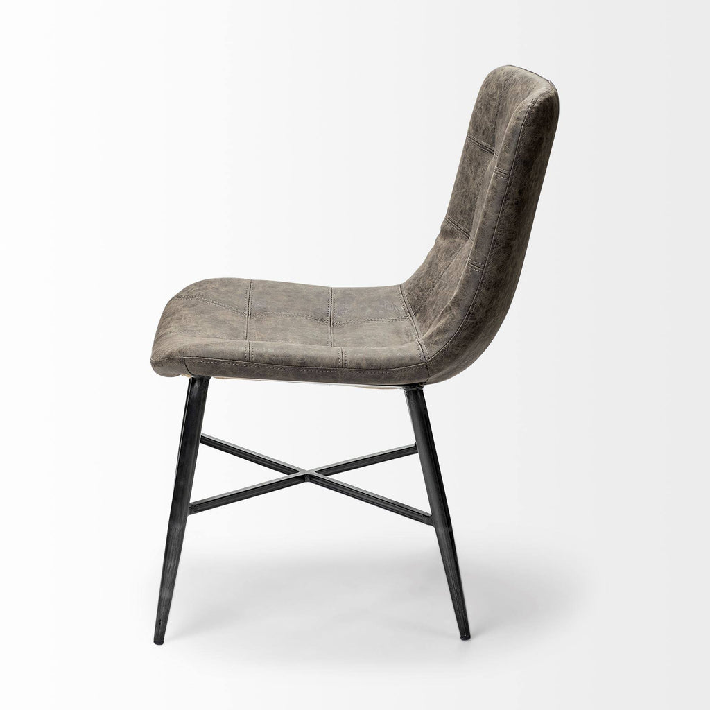 Brown Faux Leather Dining Chair with Black Metal Frame P624