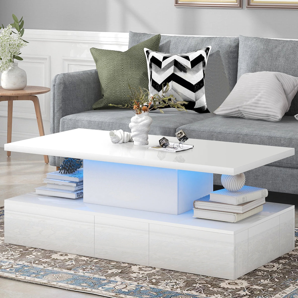 White LED Coffee Table with 4 Drawers Z4678