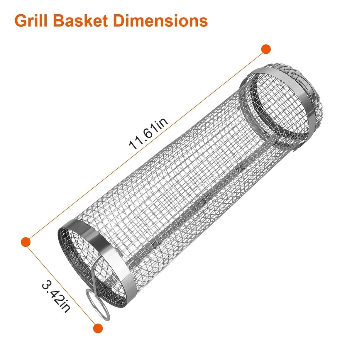 2Pcs Portable BBQ Rolling Basket Round Stainless Steel Grill Mesh with Removable Cover H451