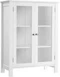 Storage Cabinet with 2 Adjustable Shelves, Transparent Glass Doors, Matte White R123843