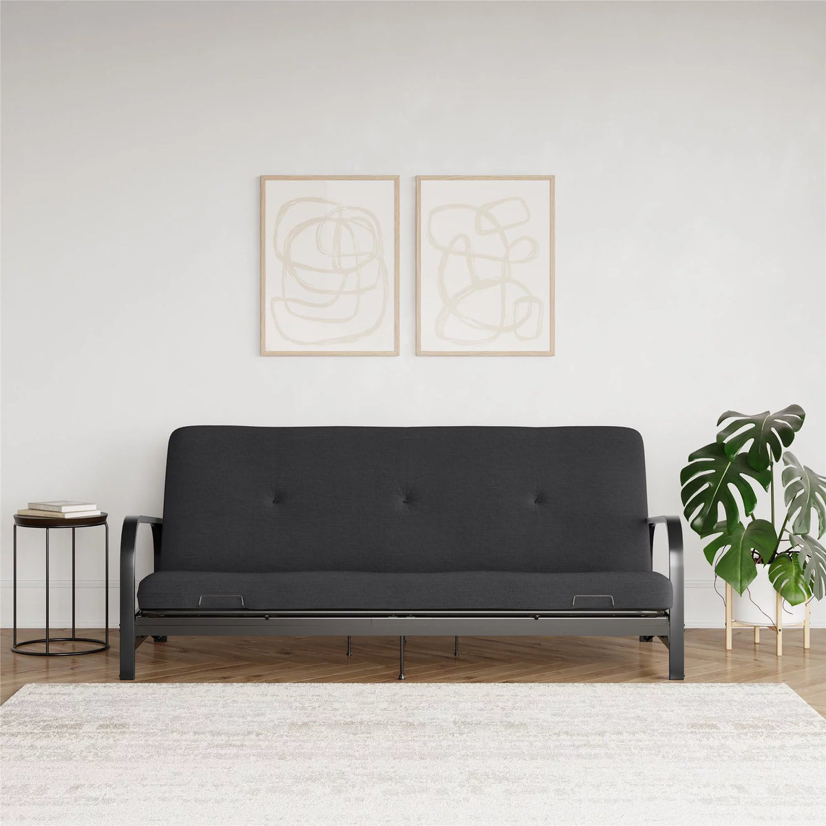 6-Inch Futon Mattress with Tufted Cover, Full, Black Linen V144123